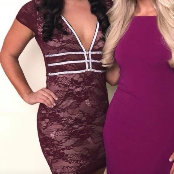 Akira Lace Bodycon Party Cocktail Dress Rhinestone Crystal Detail Size Medium - Picture 2 of 8